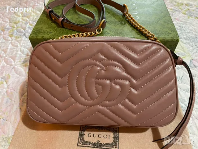 Гучи Dusty Pink Кожена чанта Marmont Оригинална Gucci Дръжка / Синджир, снимка 5 - Чанти - 46925649