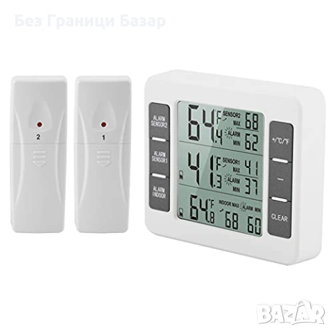 Нов Дистанционен термометър за фризер с 2 датчика, LCD, звукова аларма
