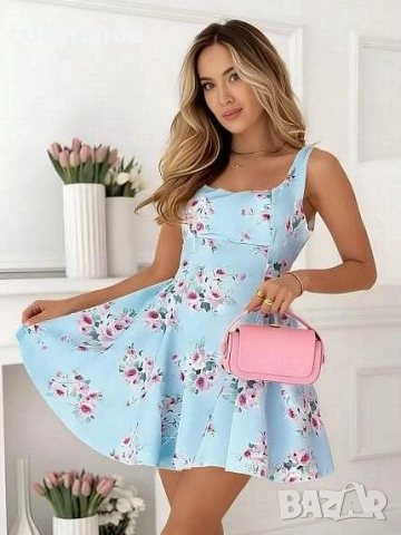  🩵Лятна синя рокля на цветя, снимка 2 - Рокли - 54034706