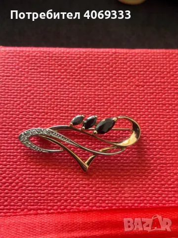 Руска Златна брошка с естествени камъни, снимка 2 - Колиета, медальони, синджири - 49874324