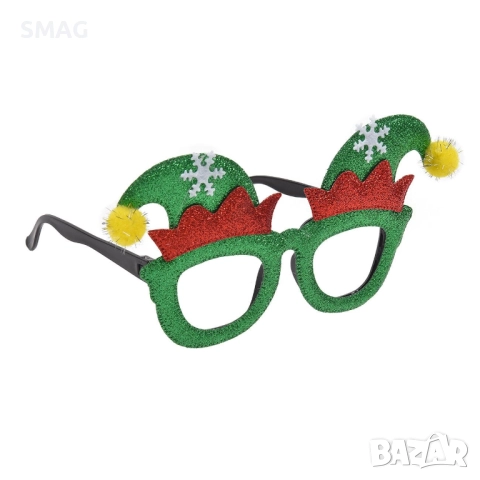 Коледни очила елф зелено червено с брокат_1227267