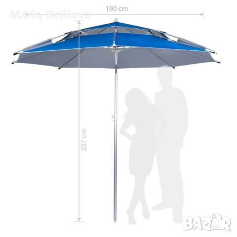 Плажен чадър Muhler с размери 190 x 207 см. за пълна защита и интелигентен комфорт, снимка 2 - Градински мебели, декорация  - 53614403