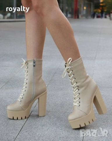 Боти на ток - бежова кожа, снимка 2 - Дамски боти - 52162870