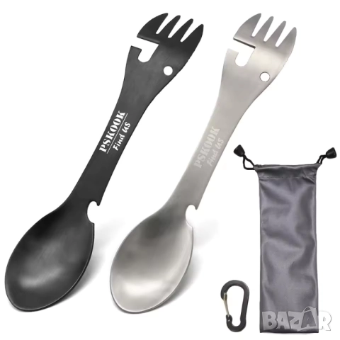 5-в-1 многофункционален комбиниран прибор от неръждаема стомана с лъжица и отварачка за бутилки, вил