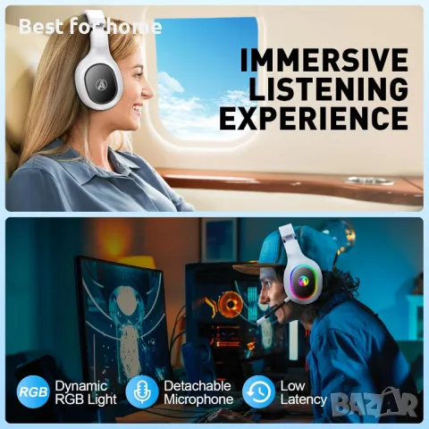 2,4 GHz безжични геймърски слушалки с кабелен режим Awinnasey, снимка 7 - Слушалки и портативни колонки - 49783617