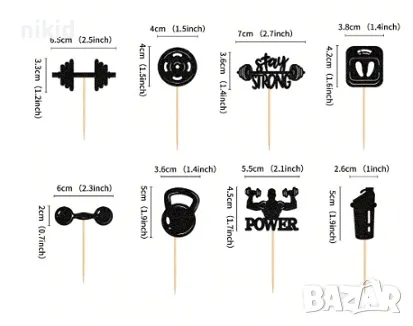 8 бр спорт кутуристи спортист спортни гири щанги топери за мъфини кексчета декор украса, снимка 2 - Други - 47198213