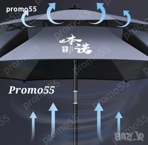 Чадър за Риболов 220см. Плажен Чадър Двоен Покрив,Стабилност при Вятър, снимка 12 - Къмпинг мебели - 50328536