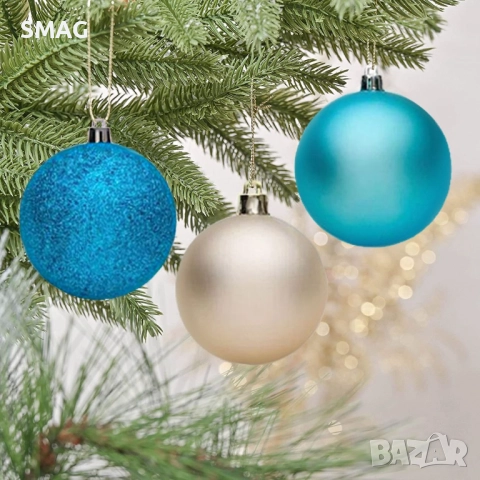 Комплект коледни топки тюркоаз и екрю 4–10 см 54 бр._1204896, снимка 3 - Други - 52353175