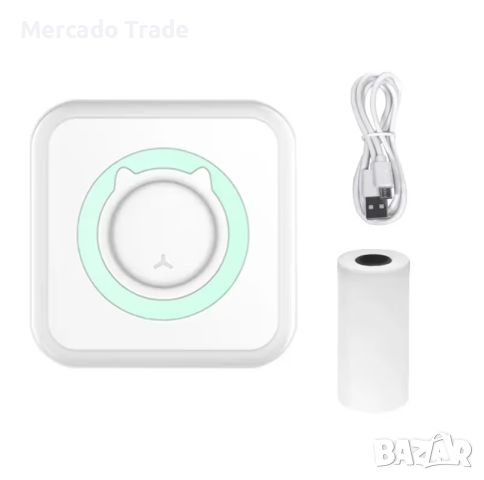 Мини принтер Mercado Trade, За деца, Bluetooth, USB зареждане, Бял с зелено, снимка 2 - Образователни игри - 45453392