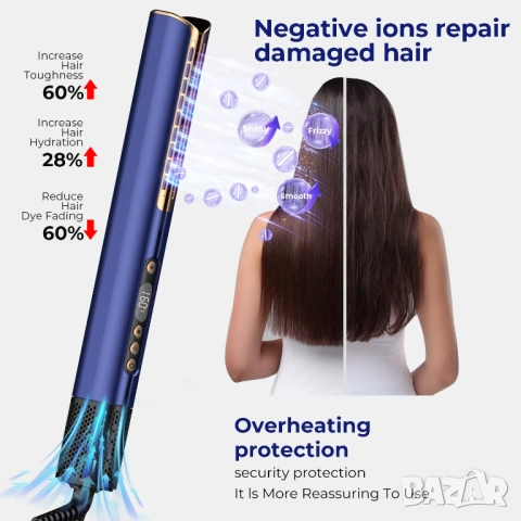 Преса за изправяне и сушене на коса тип Dyson Airstrait, Сешоар 2 в 1 за изправяне и къдрене, снимка 6 - Сешоари - 53628296