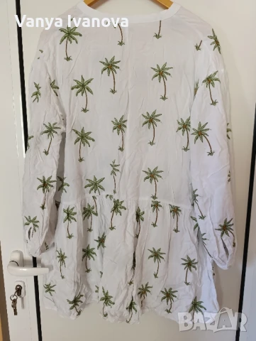 H&M бяла рокля с палми, снимка 3 - Рокли - 50753340