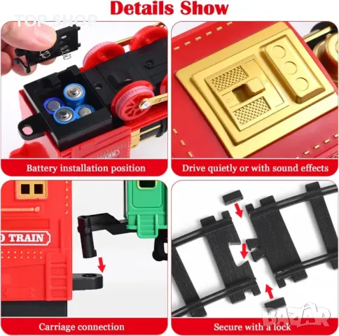 Комплект влак Doloowee, ретро парен влак със светлина и звуци, снимка 4 - Образователни игри - 49866394