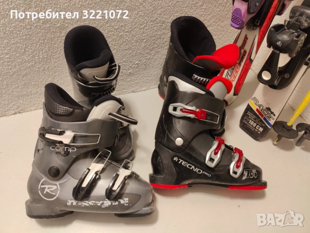 Детски ски (100 и 110 см) , ски-обувки (21 и 21.5) и щеки (90см), снимка 4 - Зимни спортове - 52771273