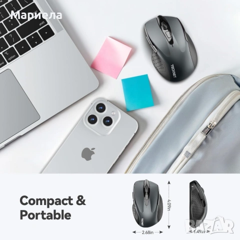 Безжична мишка TECKNET, 2.4G ергономична оптична мишка, снимка 3 - Клавиатури и мишки - 53453211