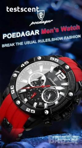 Спортен мъжки часовник (хронограф) – нов POEDAGAR Quartz Watch за мъже стилен червена верижка, снимка 5 - Мъжки - 53868411