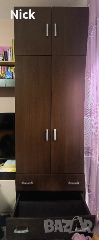 Двукрилен гардероб с надстройка, снимка 2 - Гардероби - 52148322