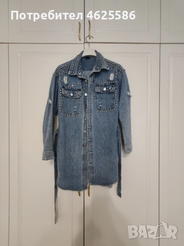 Дънково яке тип риза с колан, снимка 4 - Якета - 52087655