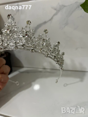 1бр. Висококачествена сплав Тиара Булчинска корона от планински кристал, Блестяща, Принцеса Кралица, снимка 6 - Аксесоари за коса - 50814198