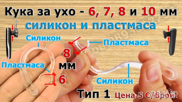 Аксесоари за блутут/bluetooth слушалка, слушалки - кука за ухо и силиконов накрайник, снимка 3 - Слушалки, hands-free - 17078076