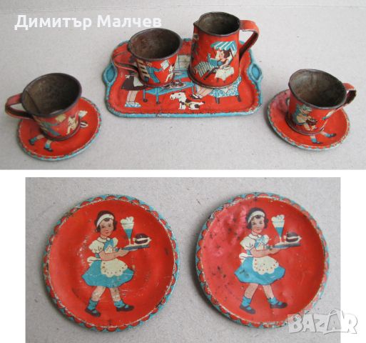 Ламаринена играчка Кукленски сервиз Дечица си играят, Германия 1930-те г., запазен, снимка 2 - Антикварни и старинни предмети - 45967661