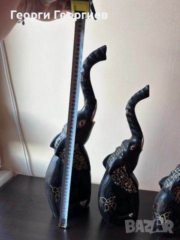 Страхотно трио дървени слонове, снимка 5 - Статуетки - 52404736