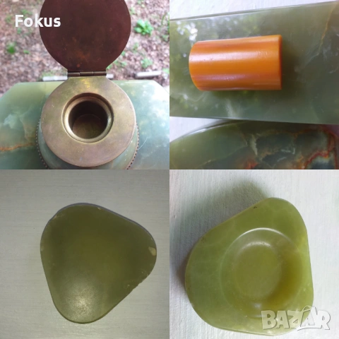 МАСТИЛНИЦА ЗЕЛЕН МРАМОР И КАТАЛИН, снимка 8 - Антикварни и старинни предмети - 53524097