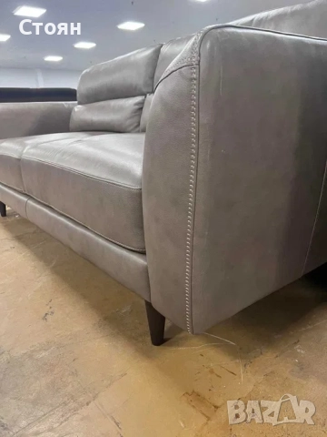 Бежов кожен диван тройка - 100 % естествена кожа., снимка 6 - Дивани и мека мебел - 52148001