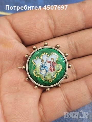 Сребърна брошка с guilloche enamel., снимка 8 - Колиета, медальони, синджири - 53709844