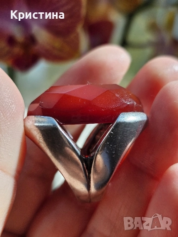Масивен сребърен пръстен с Карнеол, снимка 7 - Пръстени - 52259169