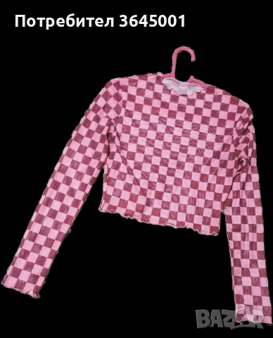 Лека, еластична розова блузка на карета. Размер S . НОВА. , снимка 6 - Блузи с дълъг ръкав и пуловери - 52766877