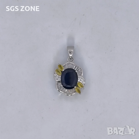 СРЕБЪРНА ВИСУЛКА СЪС СИН САПФИР И ЖЪЛТИ САПФИРИ ОТ ТАЙЛАНД, снимка 3 - Колиета, медальони, синджири - 52316261