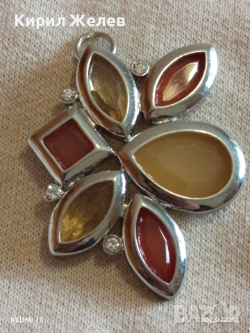 ВИСУЛКА ИНКРУСТИРАНА с РАЗЛИЧНИ ФАЦЕТИРАНИ КАМЪНИ в КАФЯВИ,ЖЪЛТИ и ЗЕЛЕНИ ТОНОВЕ 52154