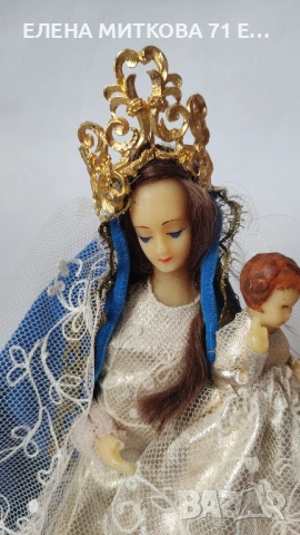 Голяма восъчна фигура на Мадоната и Младенеца в прозрачен купол с овална форма, снимка 4 - Антикварни и старинни предмети - 53432927