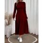 Разкроена дълга дамска рокля в цвят бордо, снимка 2