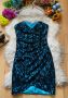 Синя сатенена дантелена рокля