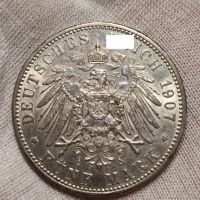  5 марки 1907-D Германия (Бавария) сребро, снимка 2 - Нумизматика и бонистика - 45325196