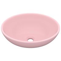 vidaXL Луксозна овална мивка, матово розова, 40x33 см, керамика(SKU:146922, снимка 1 - Мивки - 45421560