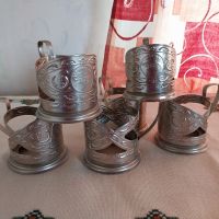 Комплект от 6 броя метални подстакани от СССР, без чаши, снимка 1 - Колекции - 45775587