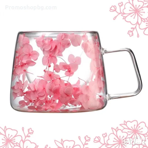 ПРОМОЦИЯ! Двустенна Стъклена чаша със сухи цветя, боросиликатно стъкло, 180 мл, снимка 1