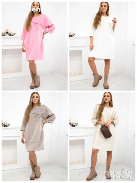 Дамска рокля с декоративно цвете маслен плат, 4цвята , снимка 1