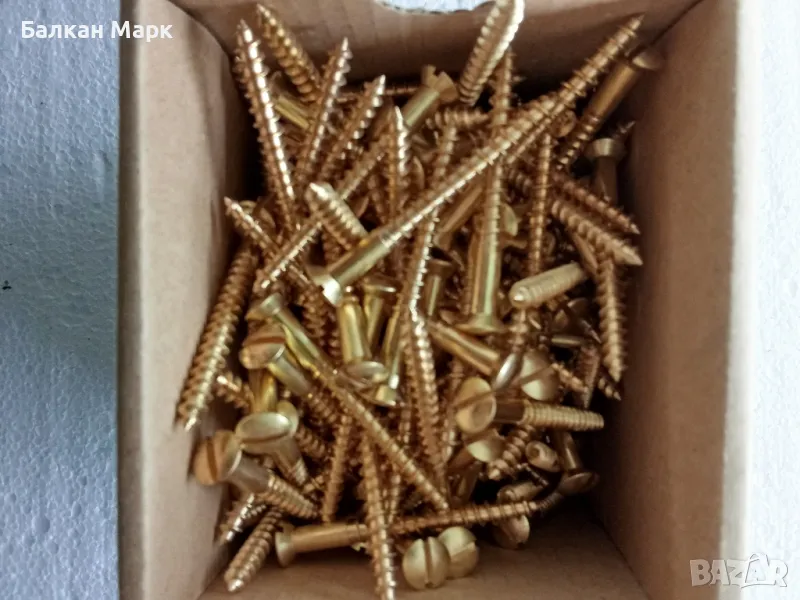 🟡 Месингови винтове, винт за дърво, декорация5x50 – DIN 95, лещовидна глава, шлиц – 200 бр./оп., снимка 1