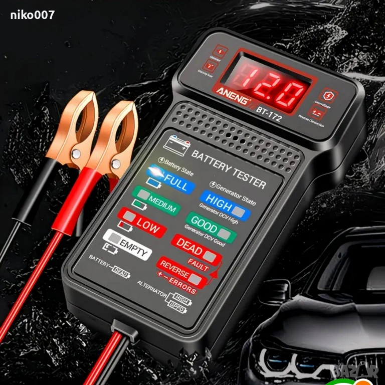 лед дигитален уред-тестер за акумулатор-уред за генератор за автомобил-ван-джип-бус-кола-мини ван, снимка 1
