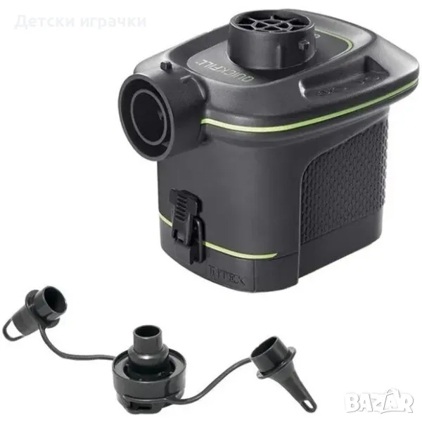 Въздушна помпа на батерии Intex, 420 л/мин, 3 конектора, 0.4 кг, черна, снимка 1