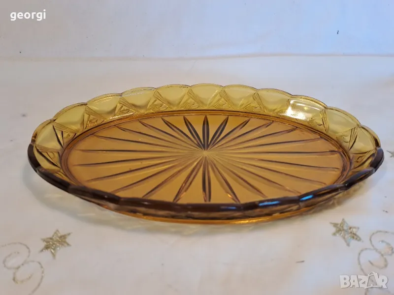 елипсовидно стъклено плато цвят кехлибар 21/6, снимка 1