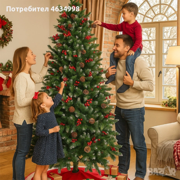 Изкуствена елха Luxury Diamond с червен глог и шишарки, снимка 1