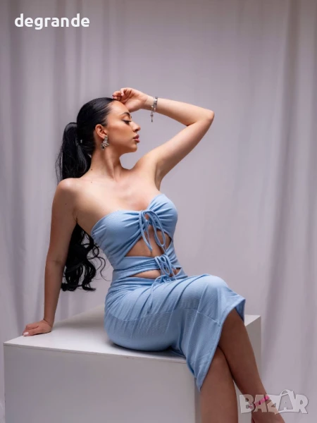Синя рокля с връзки, снимка 1