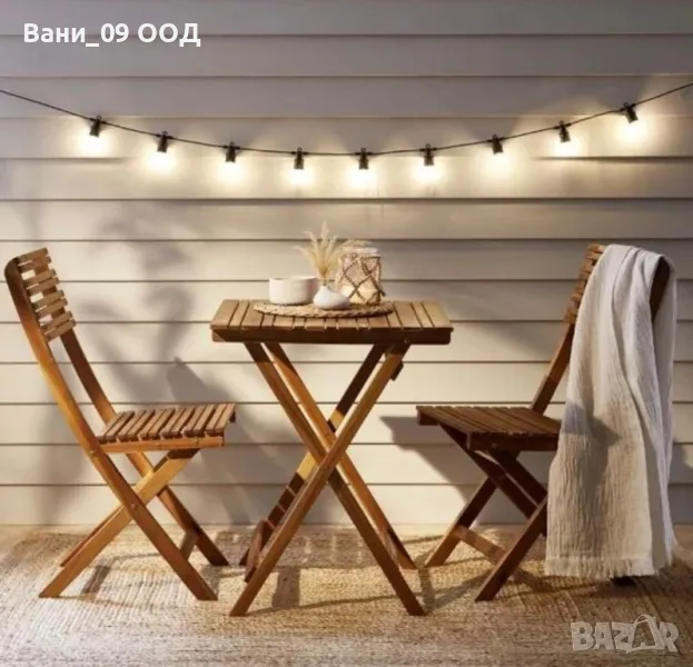 Градински сгъваем сет маса с 2 стола от акациева дървесина, снимка 1