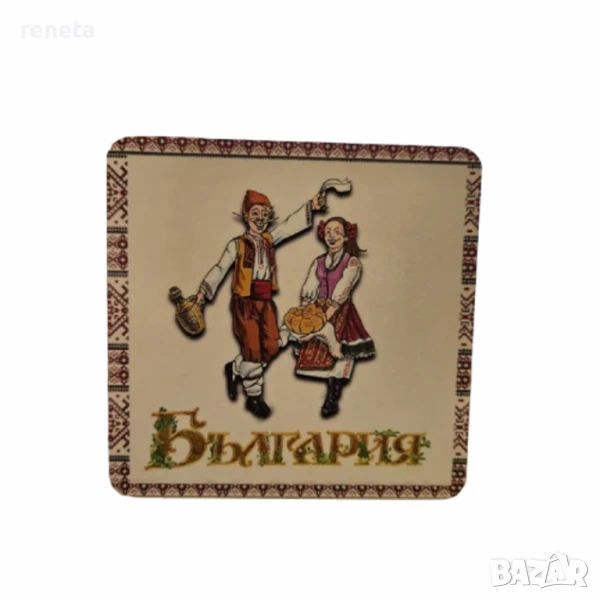 Подложка за чаша, Дървена, Български мотиви, 8х8 см, снимка 1