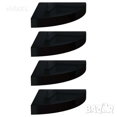 vidaXL Окачени ъглови рафтове, 4 бр, черен гланц, 25x25x3,8 см, МДФ, снимка 1