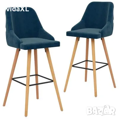 vidaXL Бар столове, 2 бр, сини, кадифе（SKU:289463, снимка 1